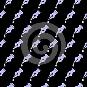 Pen Nib Silhouette Seamless Pattern Isolated on Black Background