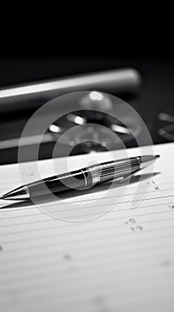 A pen and a notebook on top of an open book, AI