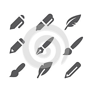 Pen, pencil black vector icon set