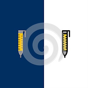 Pen, Pencil, Design  Icons. Flat and Line Filled Icon Set Vector Blue Background