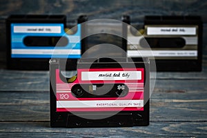 Pen, Pencil Holder with Cassette Player Design on Blue Background