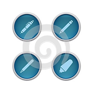 Pen, pencil, marker, highlighter button icon vector background blue color
