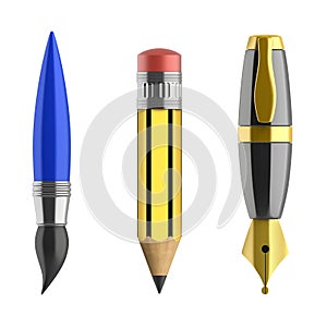 Pen pencil paintbrush 3d icons