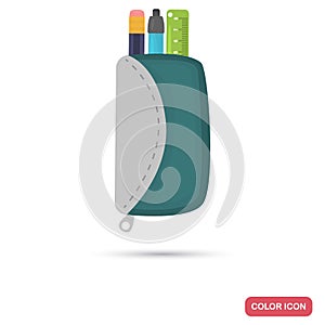 Pen, pencil and ruler in pencil-box color flat icon for web and mobile design