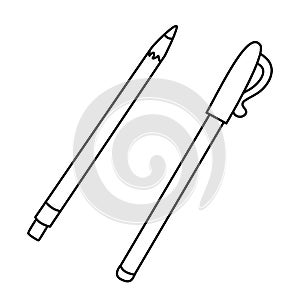 Pen and pencil tools for drawing and writing doodle illustration