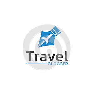 Pen and plane logo for travel Blogger design template