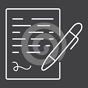 Pen signing line icon, business contract signature