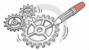 Pen sketching gears, technical drawing and mechanical design process. Vector Design, Generative AI