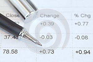 Pen and stock market data chart