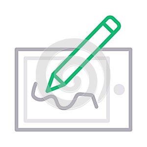 Pen tablet thin line color vector icon