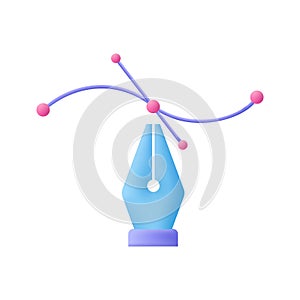 Pen tool cursor. The curve control points.Graphic design software. 3d vector icon. Cartoon minimal style
