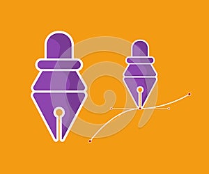 Pen tool cursor. Vector computer graphics. Logo for designer or illustrator. Design icon. The curve control points.