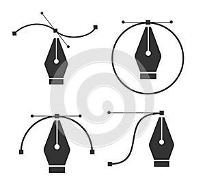 Pen tool cursor. Vector computer graphics. Logo for designer or illustrator. Design icon. The curve control points.