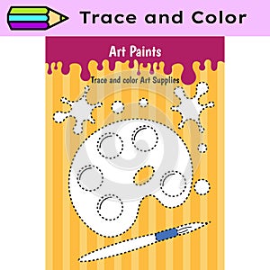 Pen tracing lines activity worksheet for children. Pencil control for kids practicing motoric skills. Art paints