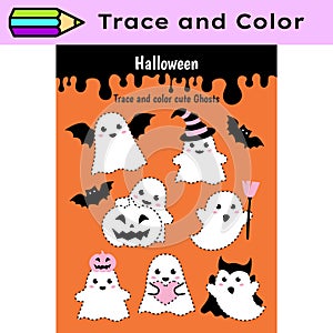 Pen tracing lines activity worksheet for children. Pencil control for kids practicing motoric skills. Halloween photo