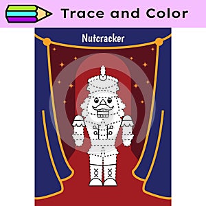 Pen tracing lines activity worksheet for children. Pencil control for kids practicing motoric skills. Nutcracker