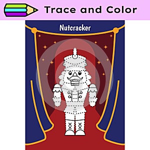 Pen tracing lines activity worksheet for children. Pencil control for kids practicing motoric skills. Nutcracker photo
