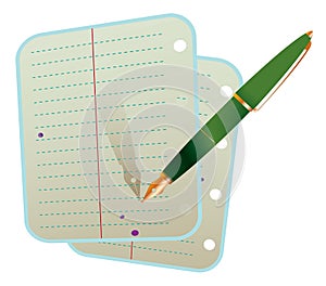 Pen with two notebook sheets