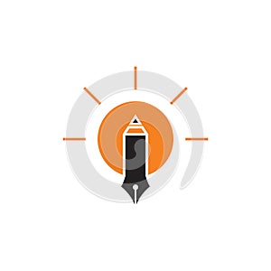 Pen writer light bulb idea decor vector