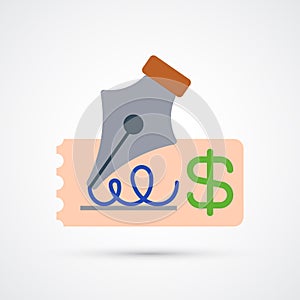 Pen writing on cheque icon design, cheque icon concept