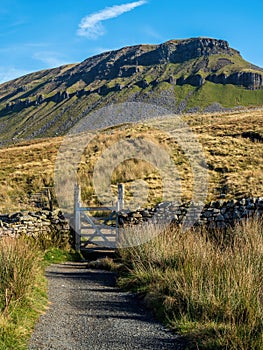 Pen-y-ghent mountain with gate and path