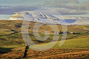Pen-y-ghent with snow in the Yorkshire Dales