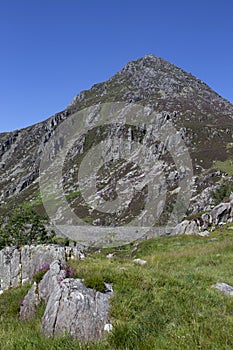 Pen Yr Ole Wen mountain with the A5 road in the Snowdonia National Park, North Wales.