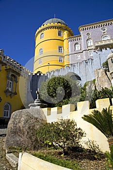 The Pena Palace Portugal on a high rock, the castle Moorish eclectic style, the pride of Portugal Palma