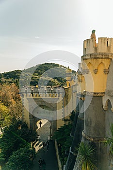 Pena Palace in Sintra, Lisbon, Portugal - dec, 2021. Famous landmark. Most beautiful castles in Europe