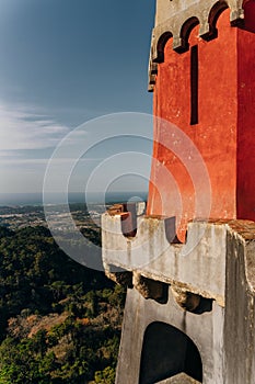 Pena Palace in Sintra, Lisbon, Portugal - dec, 2021. Famous landmark. Most beautiful castles in Europe