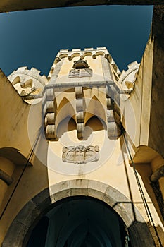 Pena Palace in Sintra, Lisbon, Portugal - dec, 2021. Famous landmark. Most beautiful castles in Europe