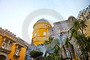 Pena Palace in Sintra, Lisbon, Portugal. Famous landmark. Most beautiful castles in Europe