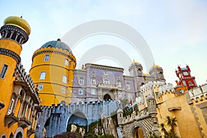 Pena Palace in Sintra, Lisbon, Portugal. Famous landmark. Most beautiful castles in Europe