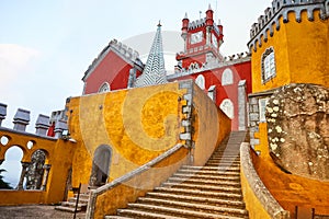 Pena Palace in Sintra, Lisbon, Portugal. Famous landmark. Most beautiful castles in Europe