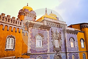 Pena Palace in Sintra, Lisbon, Portugal. Famous landmark. Most beautiful castles in Europe