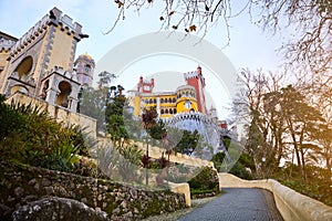 Pena Palace in Sintra, Lisbon, Portugal. Famous landmark. Most beautiful castles in Europe