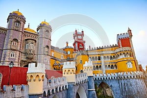 Pena Palace in Sintra, Lisbon, Portugal. Famous landmark. Most beautiful castles in Europe