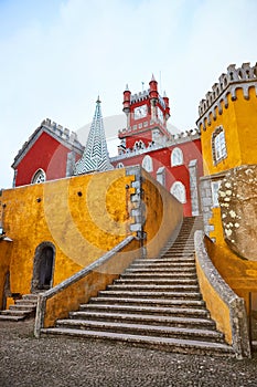 Pena Palace in Sintra, Lisbon, Portugal. Famous landmark. Most beautiful castles in Europe