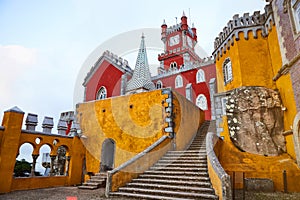 Pena Palace in Sintra, Lisbon, Portugal. Famous landmark. Most beautiful castles in Europe