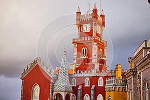 Pena Palace in Sintra, Lisbon, Portugal. Famous landmark. Most beautiful castles in Europe