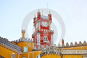 Pena Palace in Sintra, Lisbon, Portugal. Famous landmark. Most beautiful castles in Europe