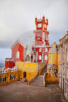 Pena Palace in Sintra, Lisbon, Portugal. Famous landmark. Most beautiful castles in Europe