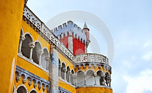 Pena Palace in Sintra, Lisbon, Portugal. Famous landmark. Most beautiful castles in Europe