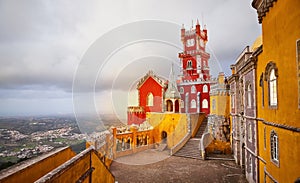 Pena Palace in Sintra, Lisbon, Portugal. Famous landmark. Most beautiful castles in Europe