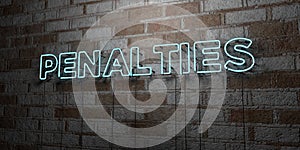 PENALTIES - Glowing Neon Sign on stonework wall - 3D rendered royalty free stock illustration