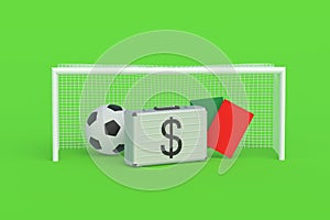 Penalties and sanctions. Money suitcase and soccer tools