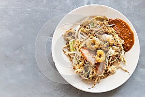 Penang Char Mee Sua or stir fried mee sua served on plate