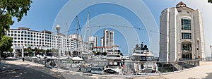 Penang, Malaysia - November 13, 2019 : Panoramic view of The Straits Quay marina for yacht and private boat parking in Penang