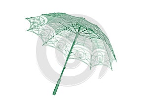 stylish umbrella used in wedding and arti with blue green lace on white background photo