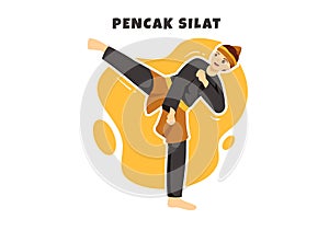 Pencak Silat Sport Illustration with People Pose Martial Artist from Indonesia for Banner or Landing Page in Cartoon Hand Drawn